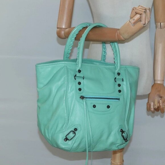 BALENCIAGA The Sunday Hand Bag Leather Peppermint 228755 Auth 121585 - Picture 3 of 16